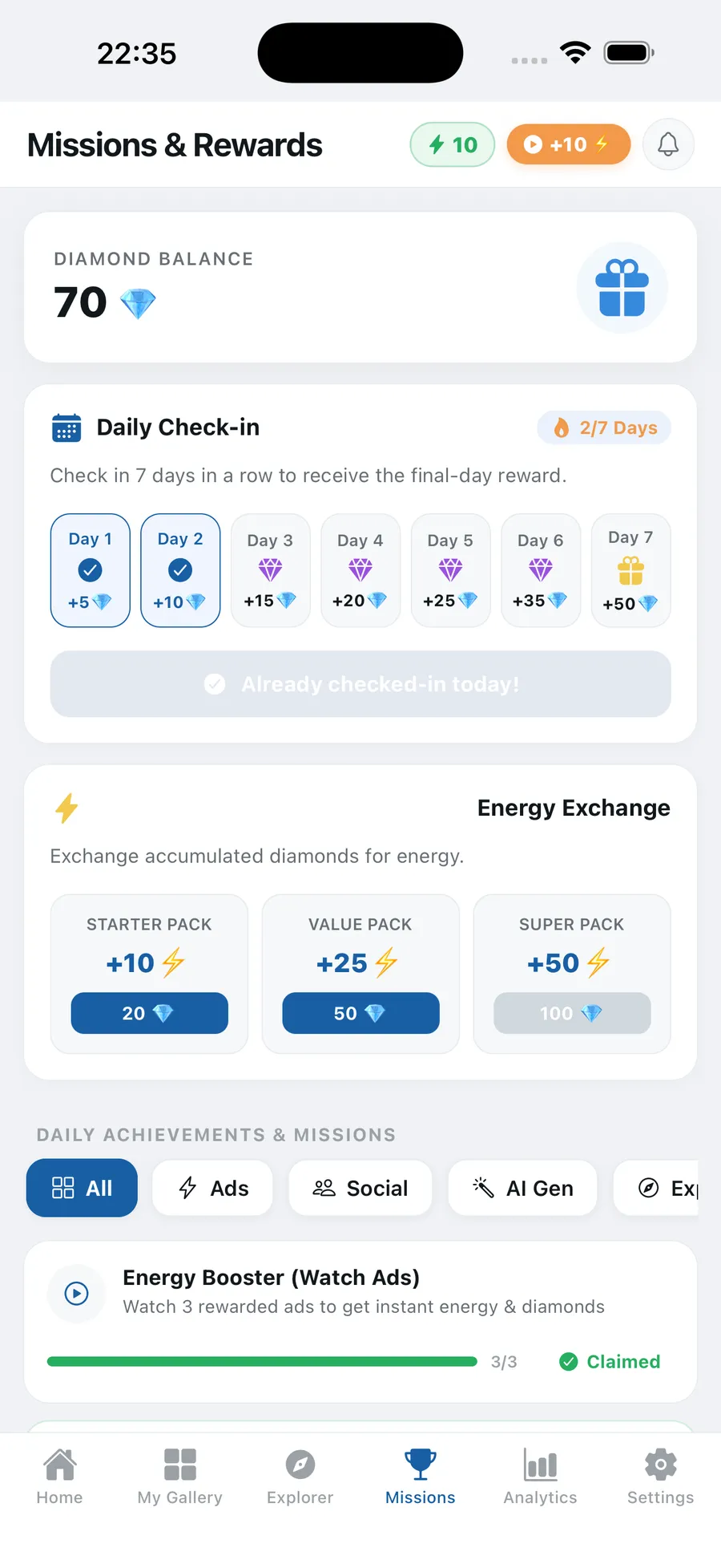 Missions and daily rewards in Z Image Turbo